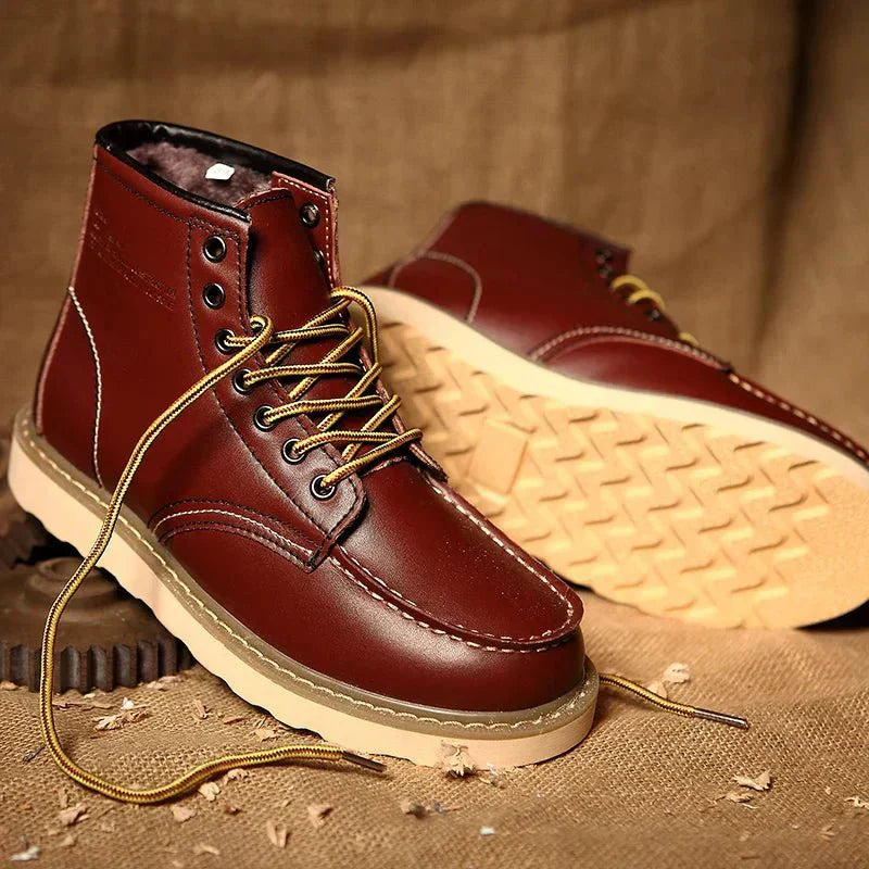 Men’s Lace-Up Ankle Boots With Contrast Stitching And Thick Outsole
