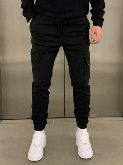 Men's Slim Cargo Jogger Pants with Adjustable Waist and Multiple Pockets
