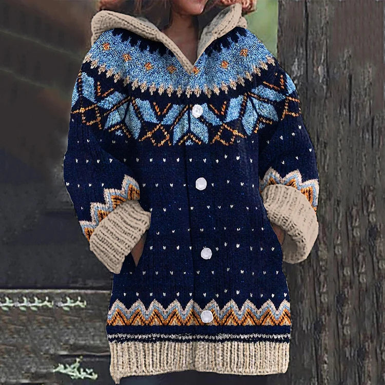 Women’s Wool Knit Hooded Cardigan Coat for Winter