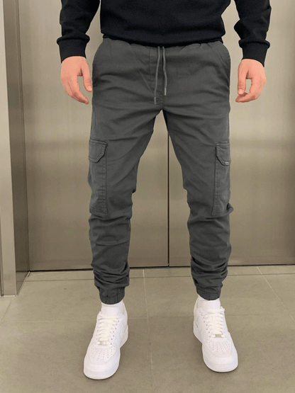 Men's Slim Cargo Jogger Pants with Adjustable Waist and Multiple Pockets