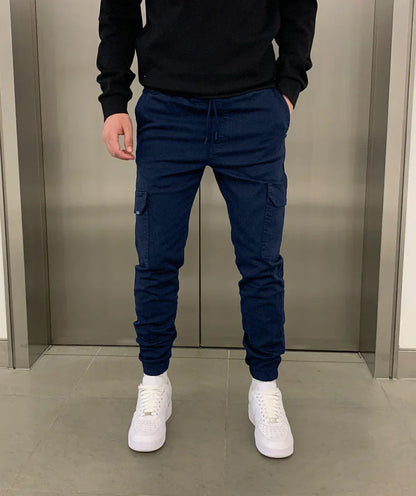 Men's Slim Cargo Jogger Pants with Adjustable Waist and Multiple Pockets