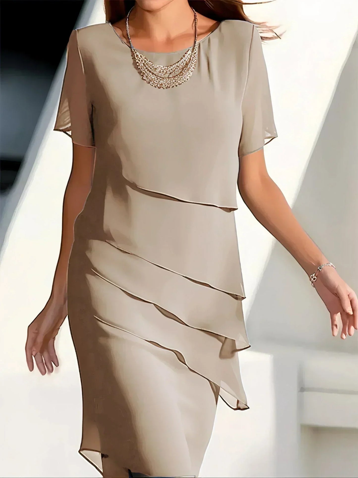Women’s Elegant Chiffon Midi Dress for Spring Occasions