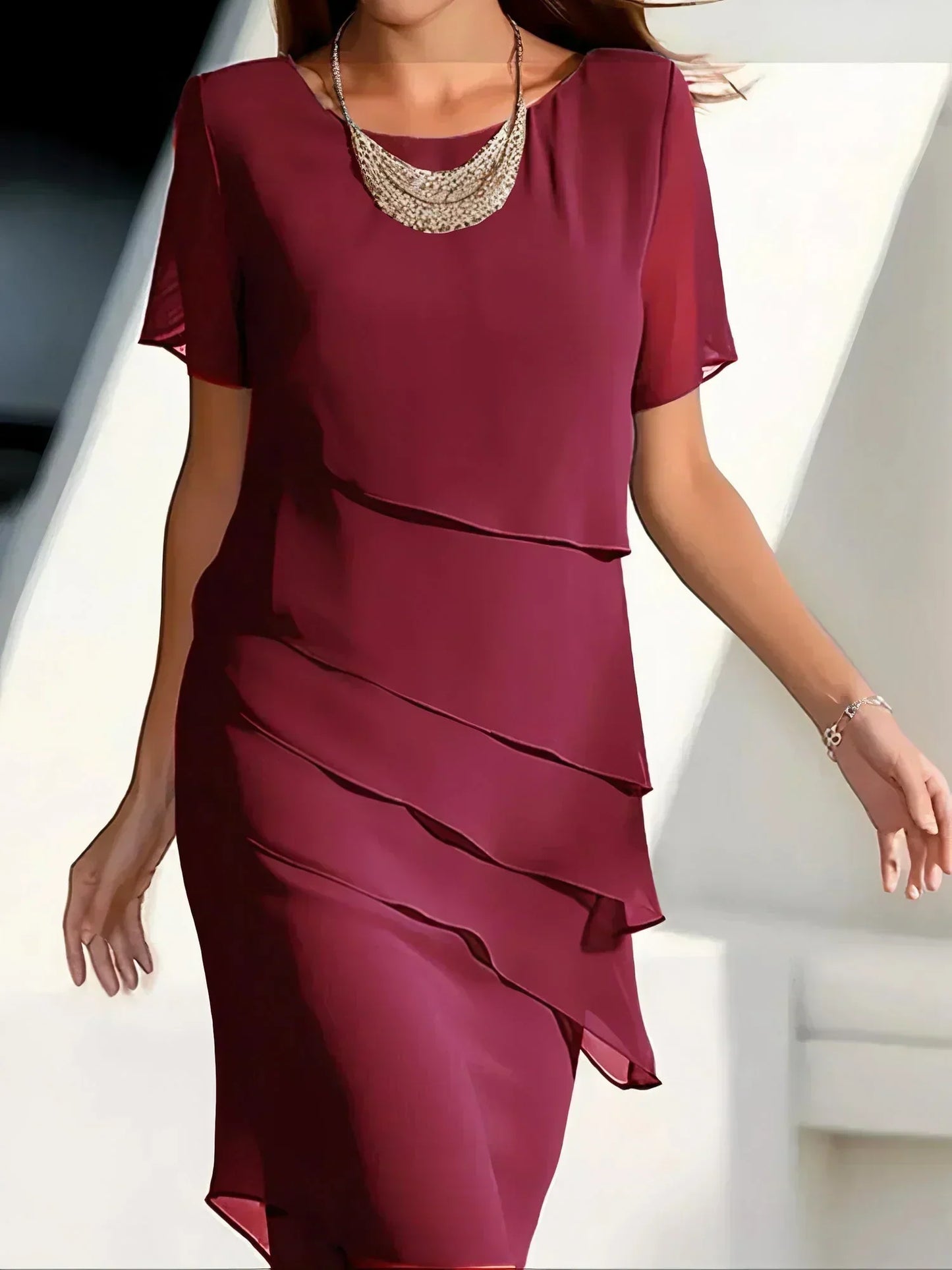 Women’s Elegant Chiffon Midi Dress for Spring Occasions