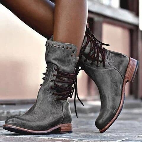 Classic Vintage Calf Boots for Women – Stylish Brown Footwear with Comfortable Fit