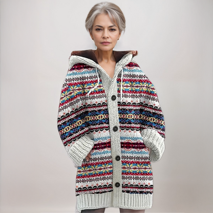 Women’s Wool Knit Hooded Cardigan Coat for Winter